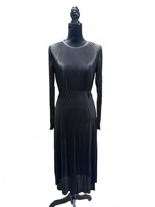 ZARA Black Knit Midi Dress Long Sleeve Ribbed Bodycon Minimalist Chic M NWT