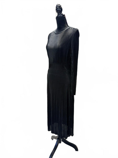 ZARA Black Knit Midi Dress Long Sleeve Ribbed Bodycon Minimalist Chic M NWT