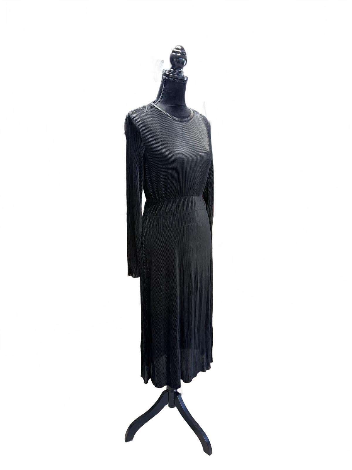 ZARA Black Knit Midi Dress Long Sleeve Ribbed Bodycon Minimalist Chic M NWT