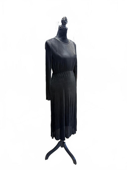ZARA Black Knit Midi Dress Long Sleeve Ribbed Bodycon Minimalist Chic M NWT