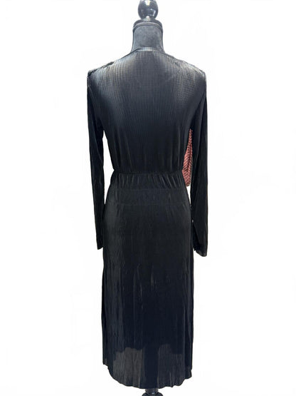ZARA Black Knit Midi Dress Long Sleeve Ribbed Bodycon Minimalist Chic M NWT