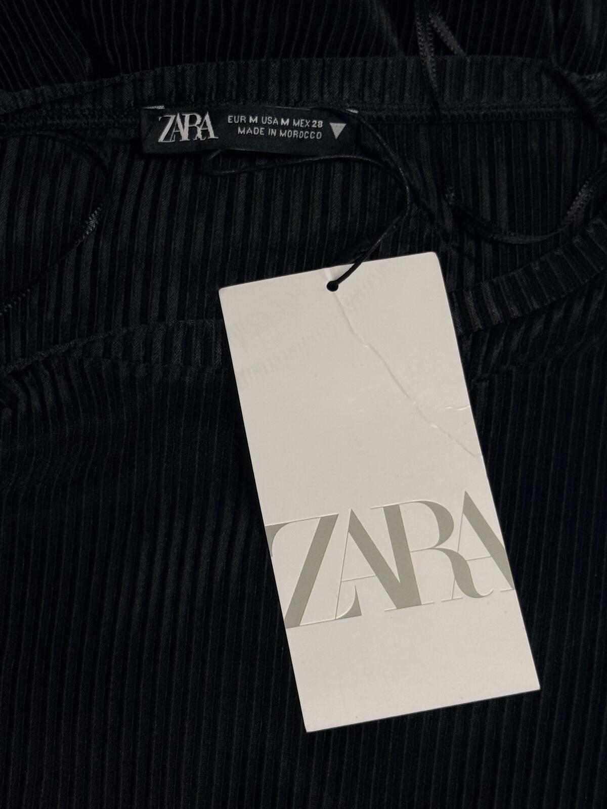 ZARA Black Knit Midi Dress Long Sleeve Ribbed Bodycon Minimalist Chic M NWT