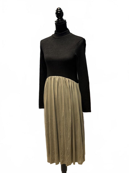NWT Zara Black Turtleneck Knit Top Taupe Pleated Midi Dress Mixed Media Size S