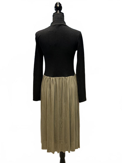 NWT Zara Black Turtleneck Knit Top Taupe Pleated Midi Dress Mixed Media Size M