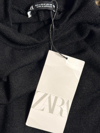 NWT Zara Black Turtleneck Knit Top Taupe Pleated Midi Dress Mixed Media Size L