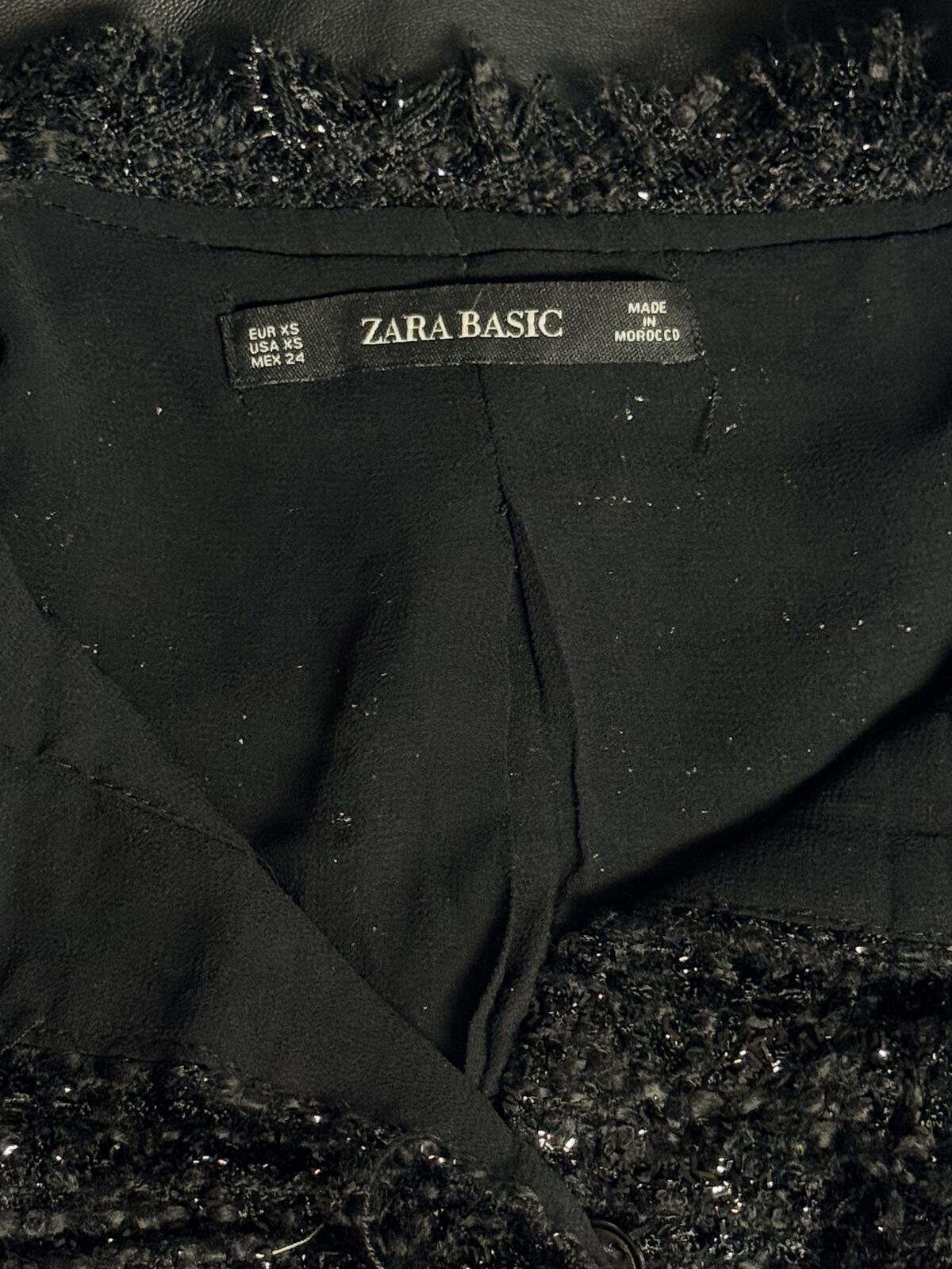 Zara Basic Black Tweed Jacket Mini Dress Textured Frayed Hem Coat Size XS  VTG