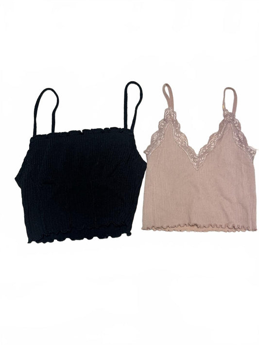 Forever 21 SHEIN Cami Top Bundle S Black Ribbed Mauve Lace Trim Cropped Y2K