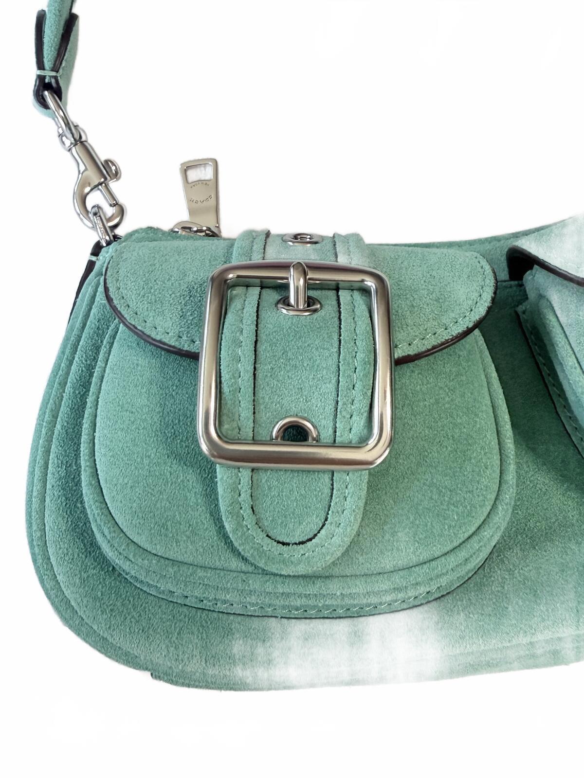 Coach Ashton Suede Shoulder Bag Mint Green Y2K Style Mini Crossbody Purse Silver