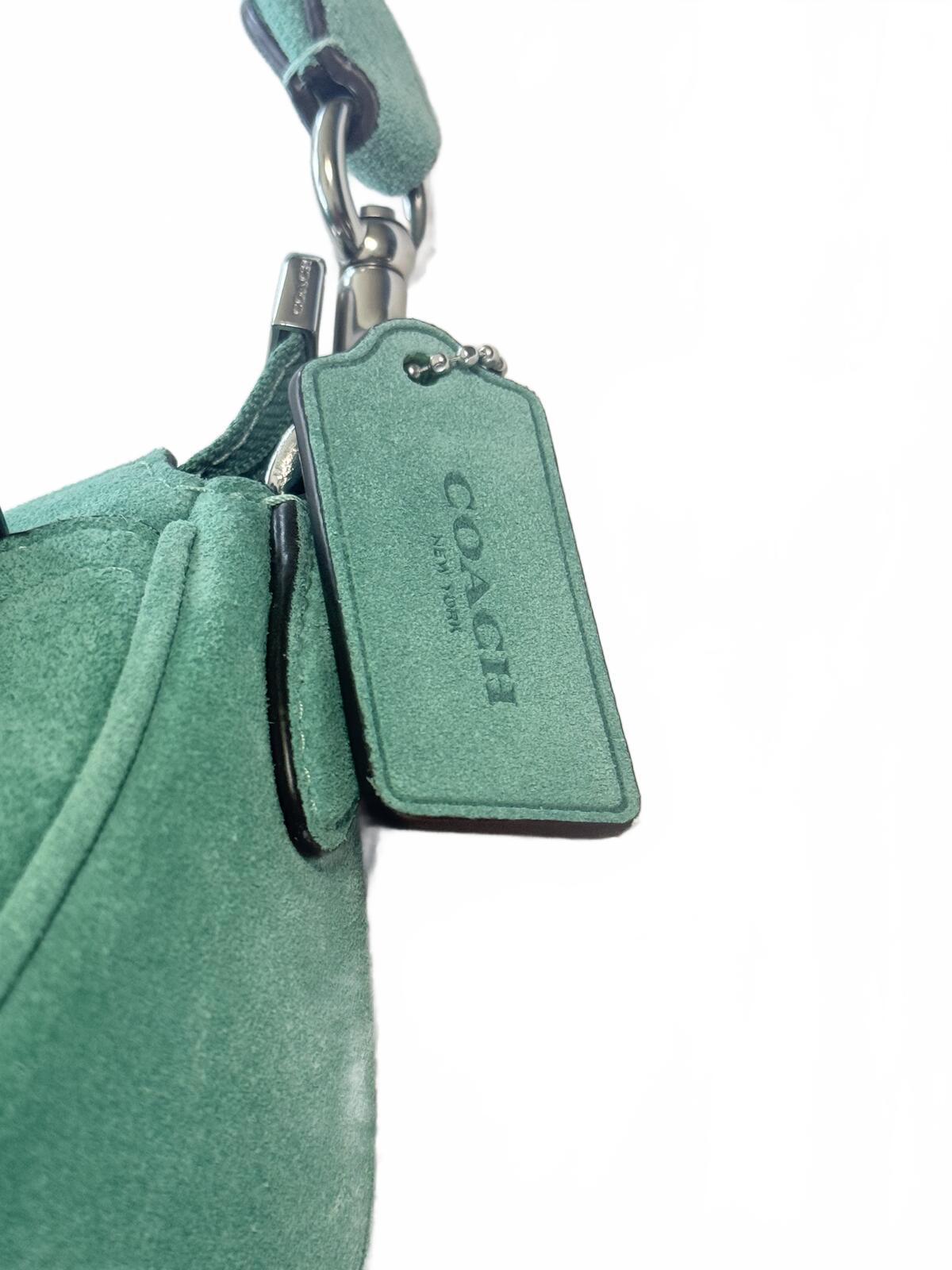 Coach Ashton Suede Shoulder Bag Mint Green Y2K Style Mini Crossbody Purse Silver