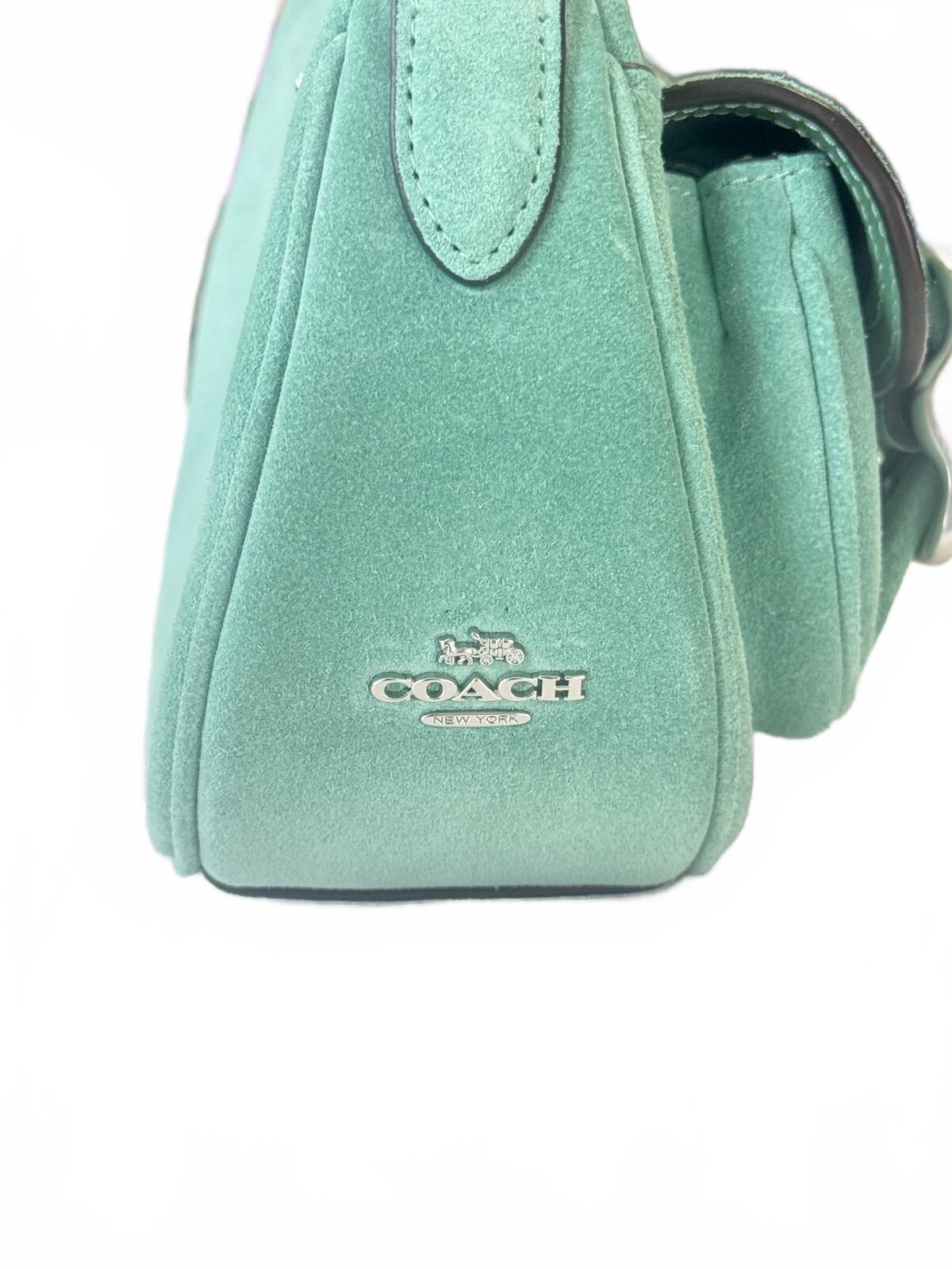 Coach Ashton Suede Shoulder Bag Mint Green Y2K Style Mini Crossbody Purse Silver