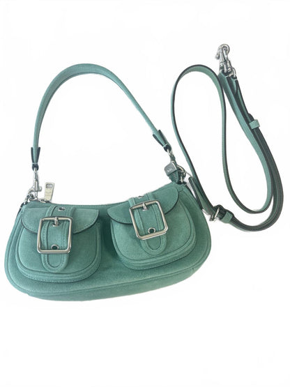 Coach Ashton Suede Shoulder Bag Mint Green Y2K Style Mini Crossbody Purse Silver