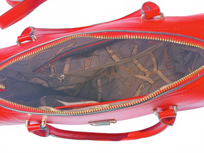Red Leather Satchel Handbag Vintage Classic Top Handle Shoulder Bag Tote Purse