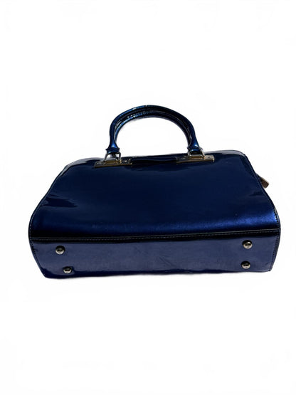 Vintage Blue Leather Satchel Handbag Designer Tote Shoulder Bag Structured Purse