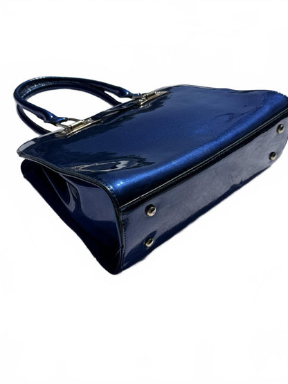 Vintage Blue Leather Satchel Handbag Designer Tote Shoulder Bag Structured Purse