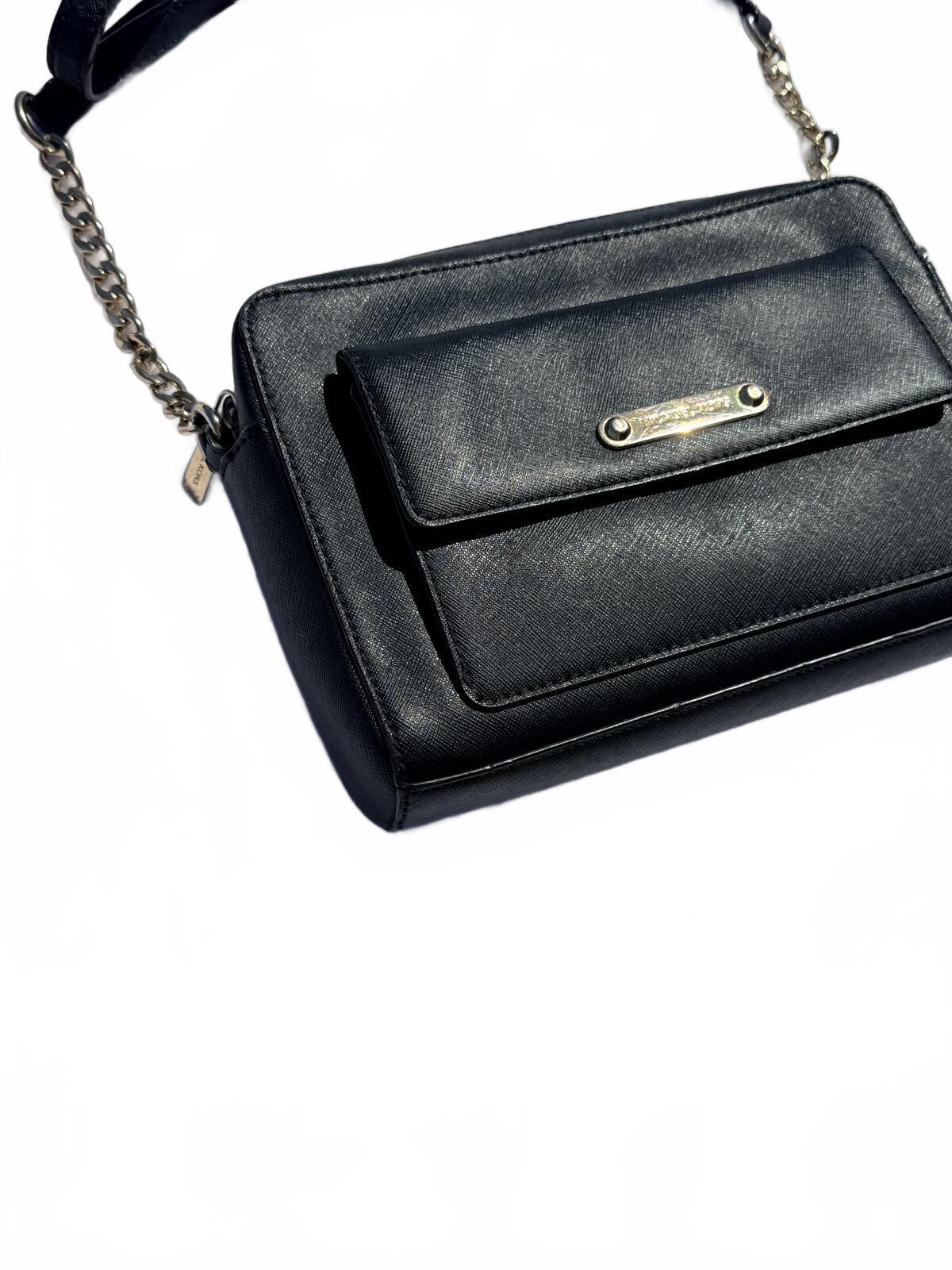 Michael Kors Black Pebbled Leather Crossbody Bag Shoulder Chain Purse Medium MK