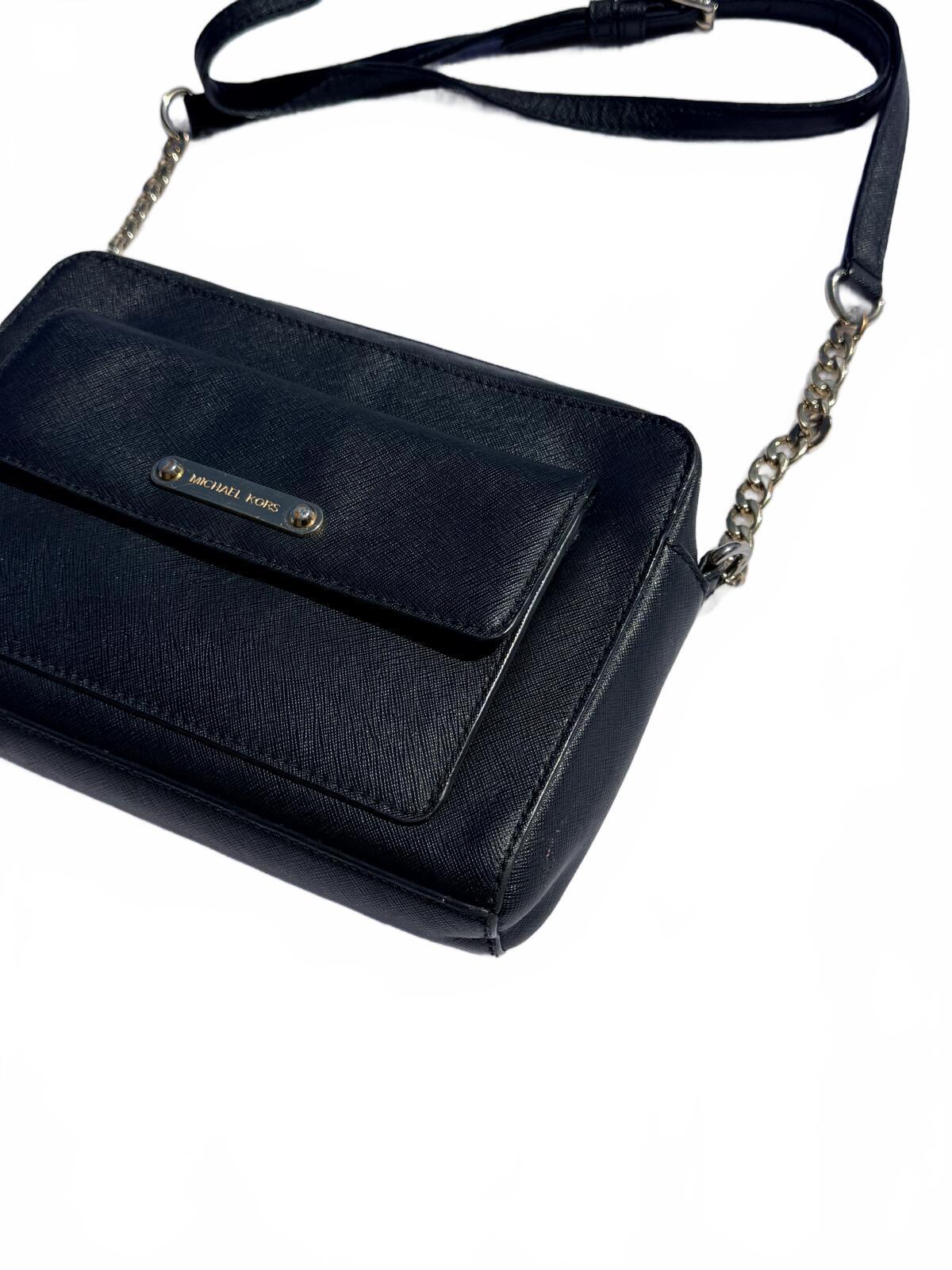 Michael Kors Black Pebbled Leather Crossbody Bag Shoulder Chain Purse Medium MK