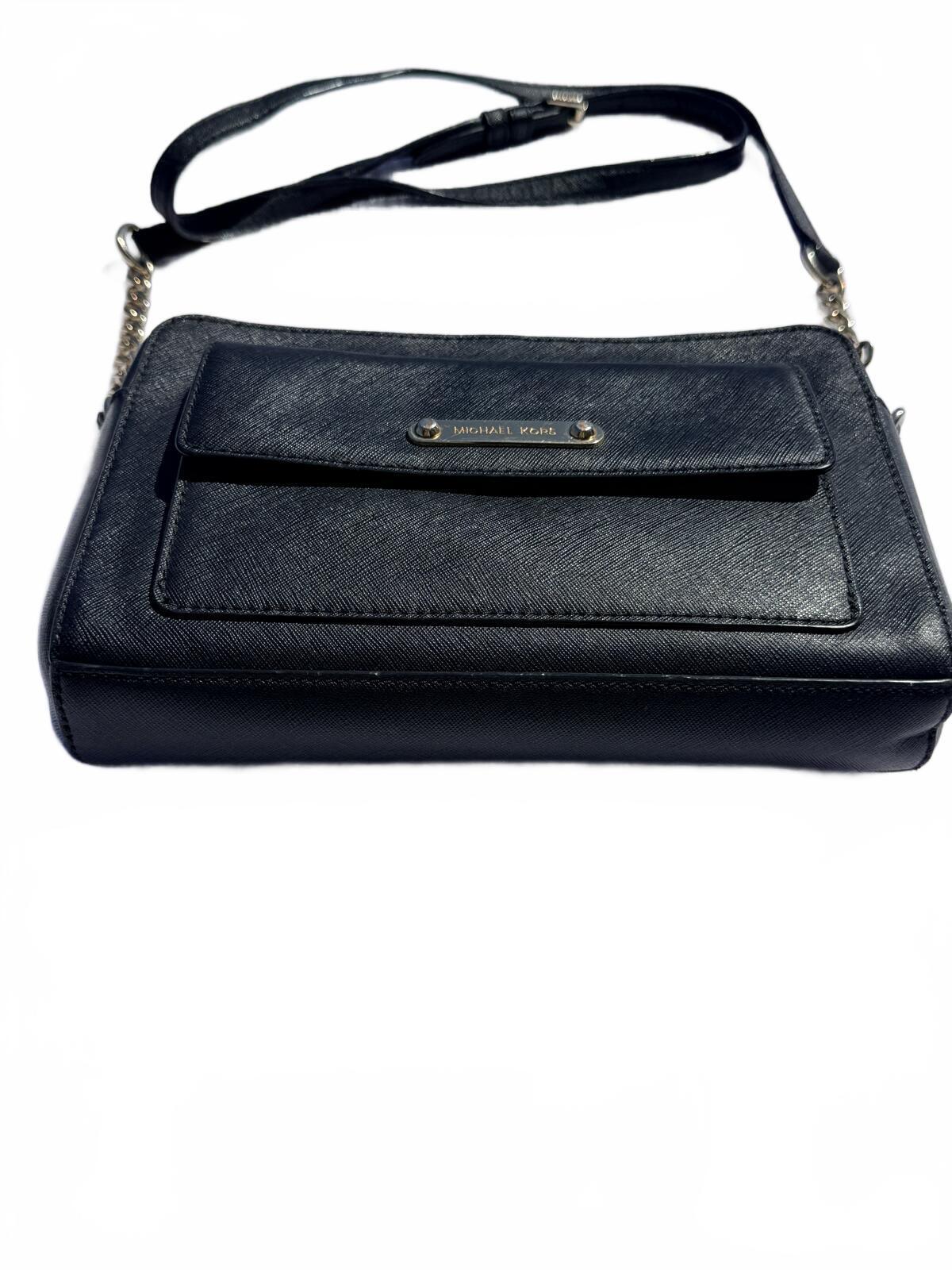 Michael Kors Black Pebbled Leather Crossbody Bag Shoulder Chain Purse Medium MK