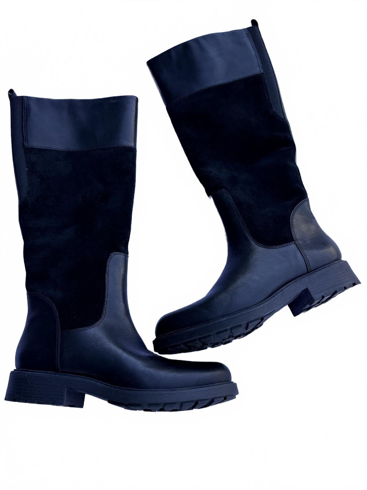 Clarks Black Tall Riding Boots Platform Lug Sole Knee High Fashion Boots Y2K Gr…