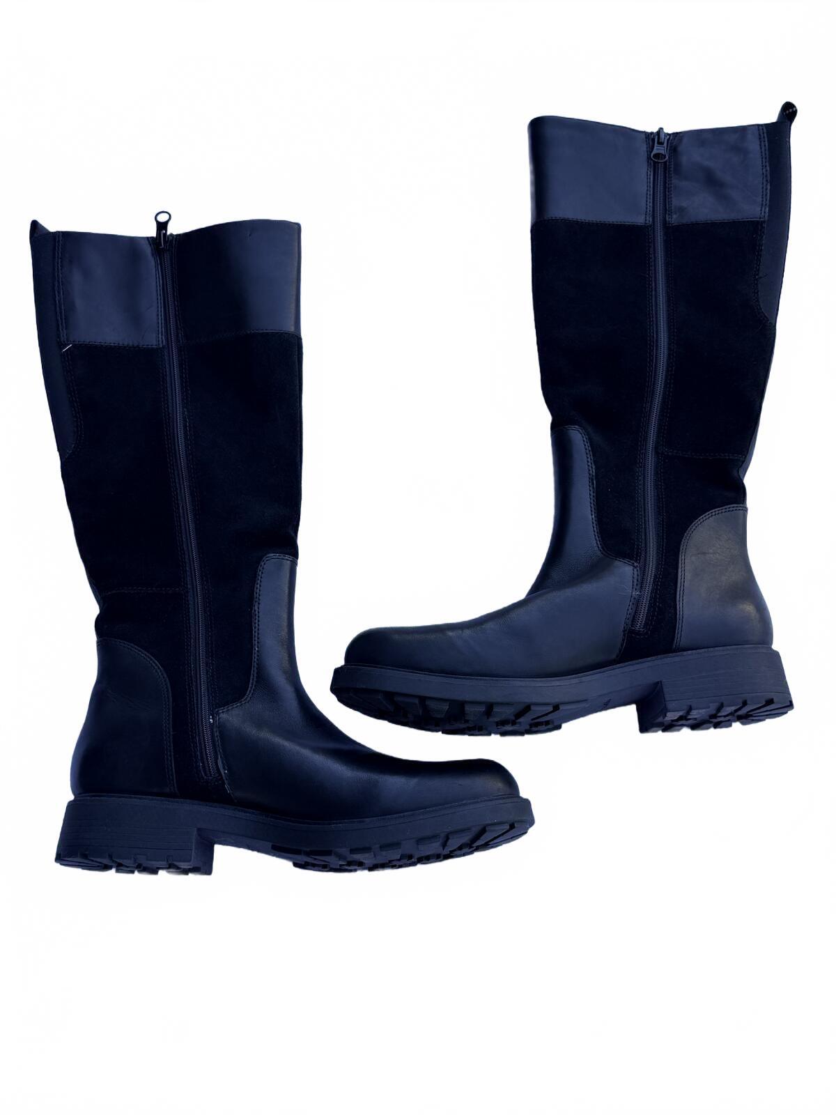 Clarks Black Tall Riding Boots Platform Lug Sole Knee High Fashion Boots Y2K Gr…
