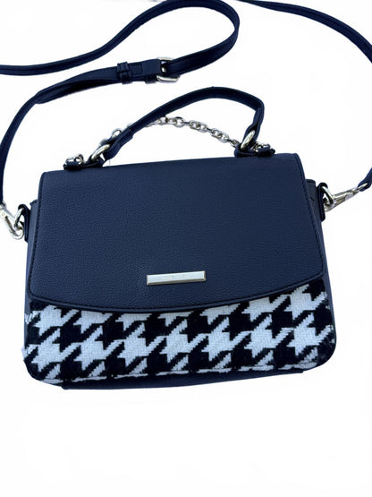 Anne Klein Navy Houndstooth Crossbody Satchel Top Handle Bag Silver Hardware Y2K