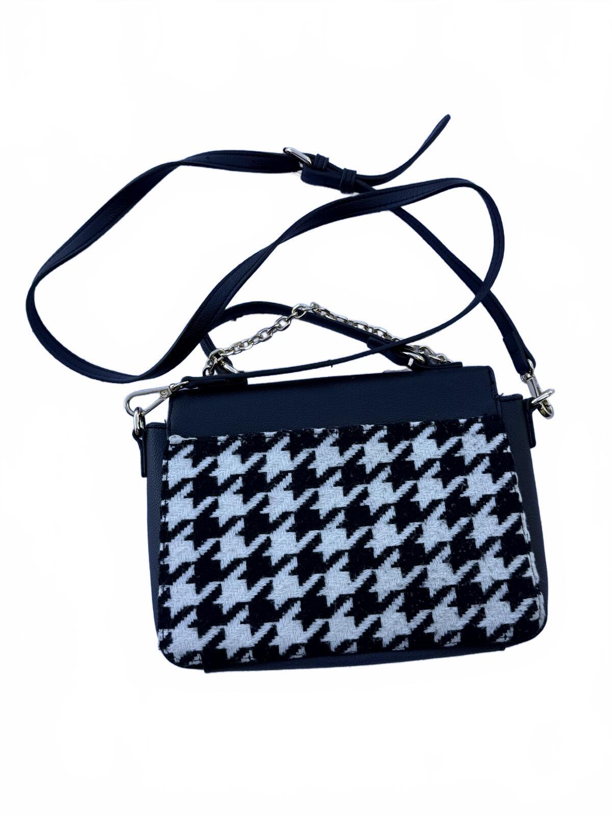 Anne Klein Navy Houndstooth Crossbody Satchel Top Handle Bag Silver Hardware Y2K