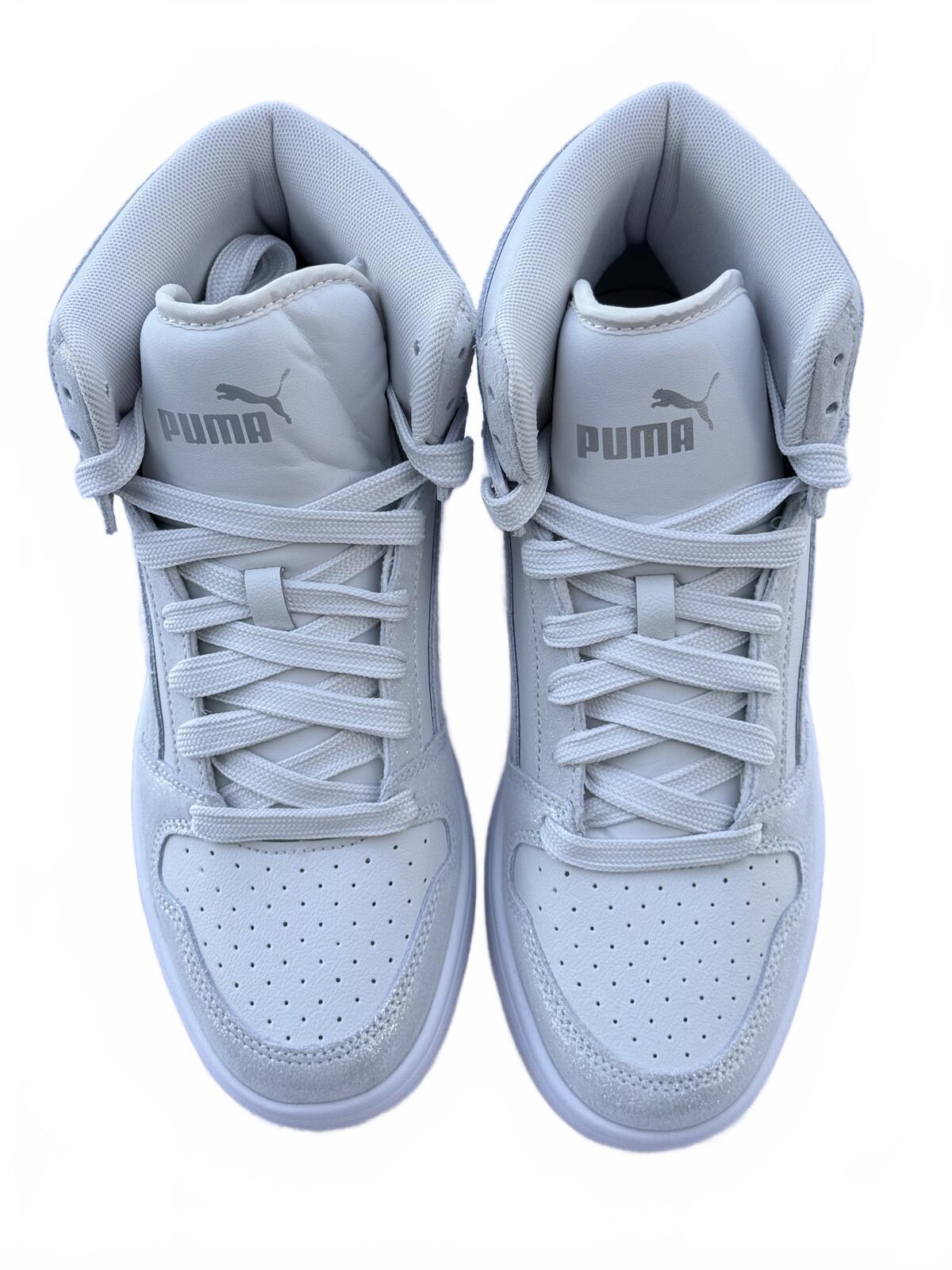 Puma Rebound High Top Sneakers White Leather US 8.5 Streetwear Y2K