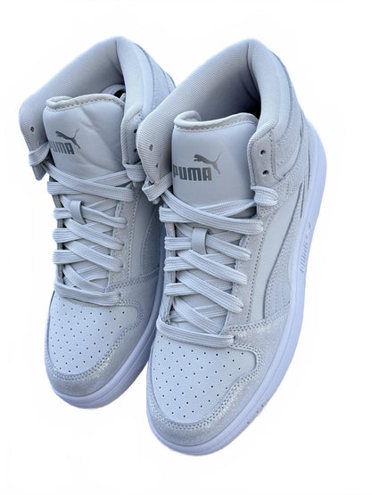 Puma Rebound High Top Sneakers White Leather US 8.5 Streetwear Y2K
