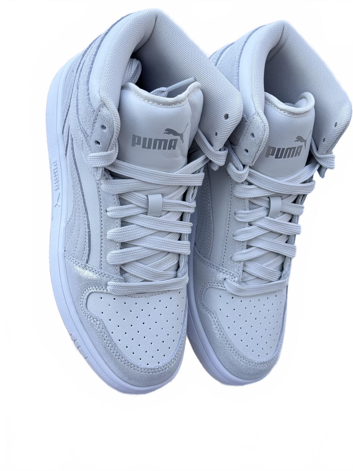 Puma Rebound High Top Sneakers White Leather US 8.5 Streetwear Y2K