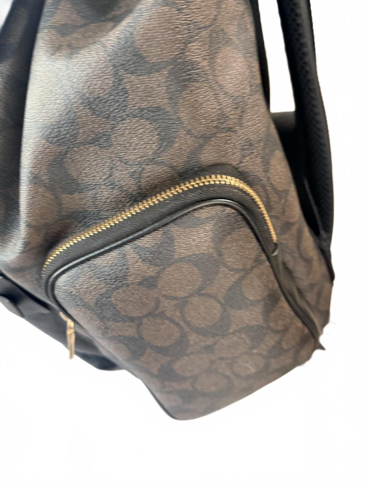 Coach Signature Canvas and Black Leather Drawstring Backpack