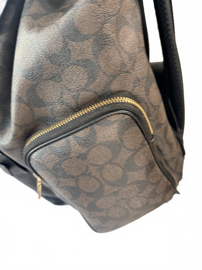 Coach Signature Canvas and Black Leather Drawstring Backpack
