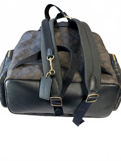 Coach Signature Canvas and Black Leather Drawstring Backpack