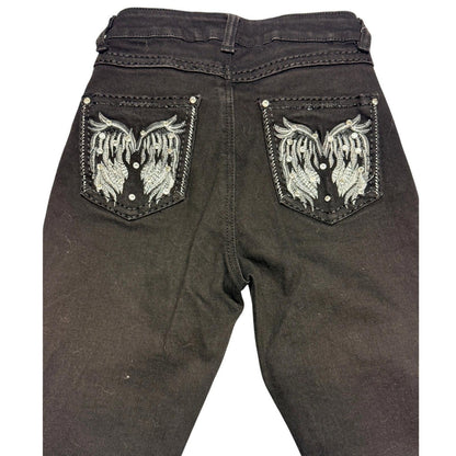 moda bootcut dark demin jeans with embellished back pockets