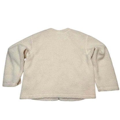 Calvin Klein Sherpa Fleece Jacket Womens L Cream Full Zip Teddy Coat Cozy Winter