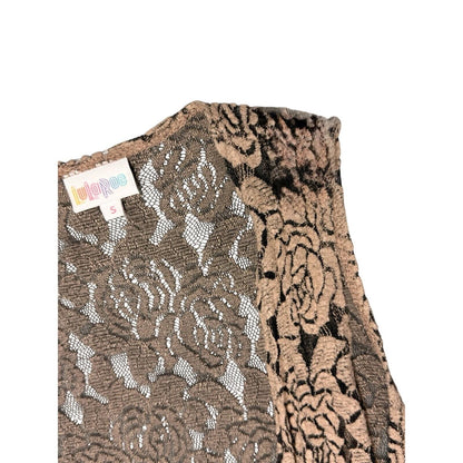 LuLaRoe Women's Lace Duster Vest Size SBrown Floral Sleeveless Open Front