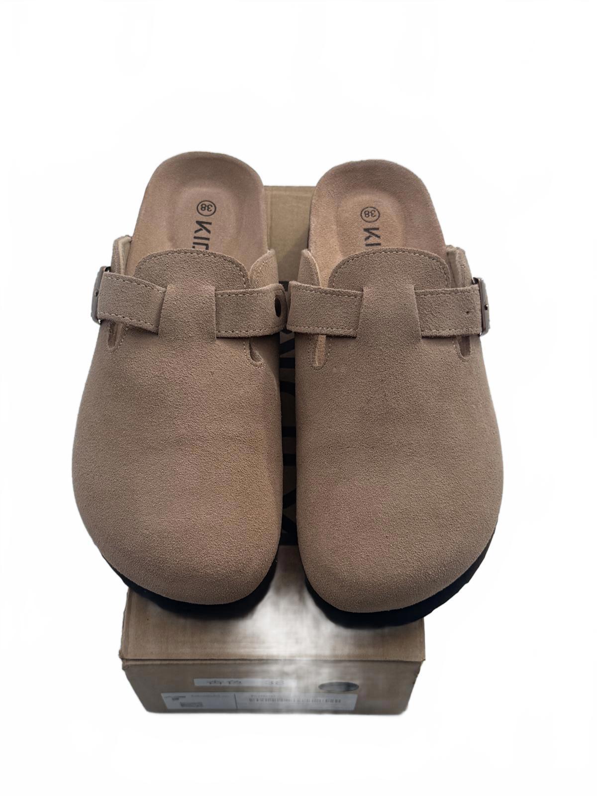 KIDMI Beige Suede Slip-On Clogs with Adjustable Buckle - Size 38