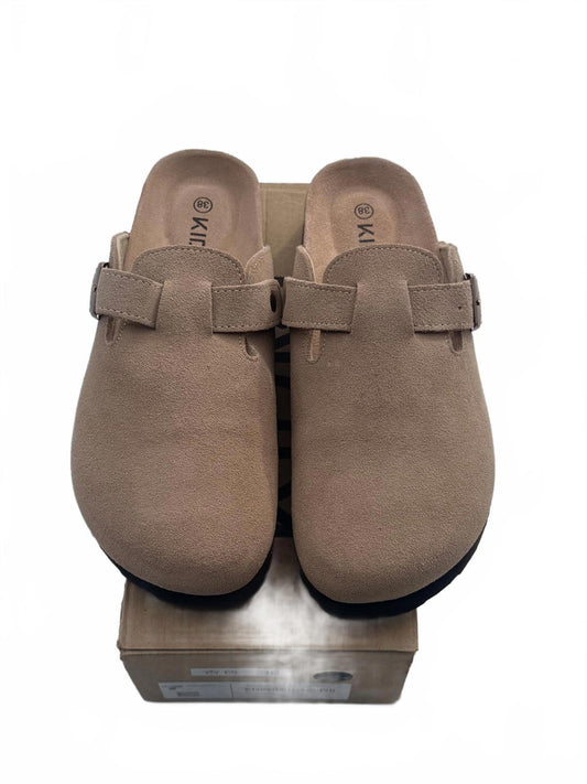 KIDMI Beige Suede Slip-On Clogs with Adjustable Buckle - Size 38