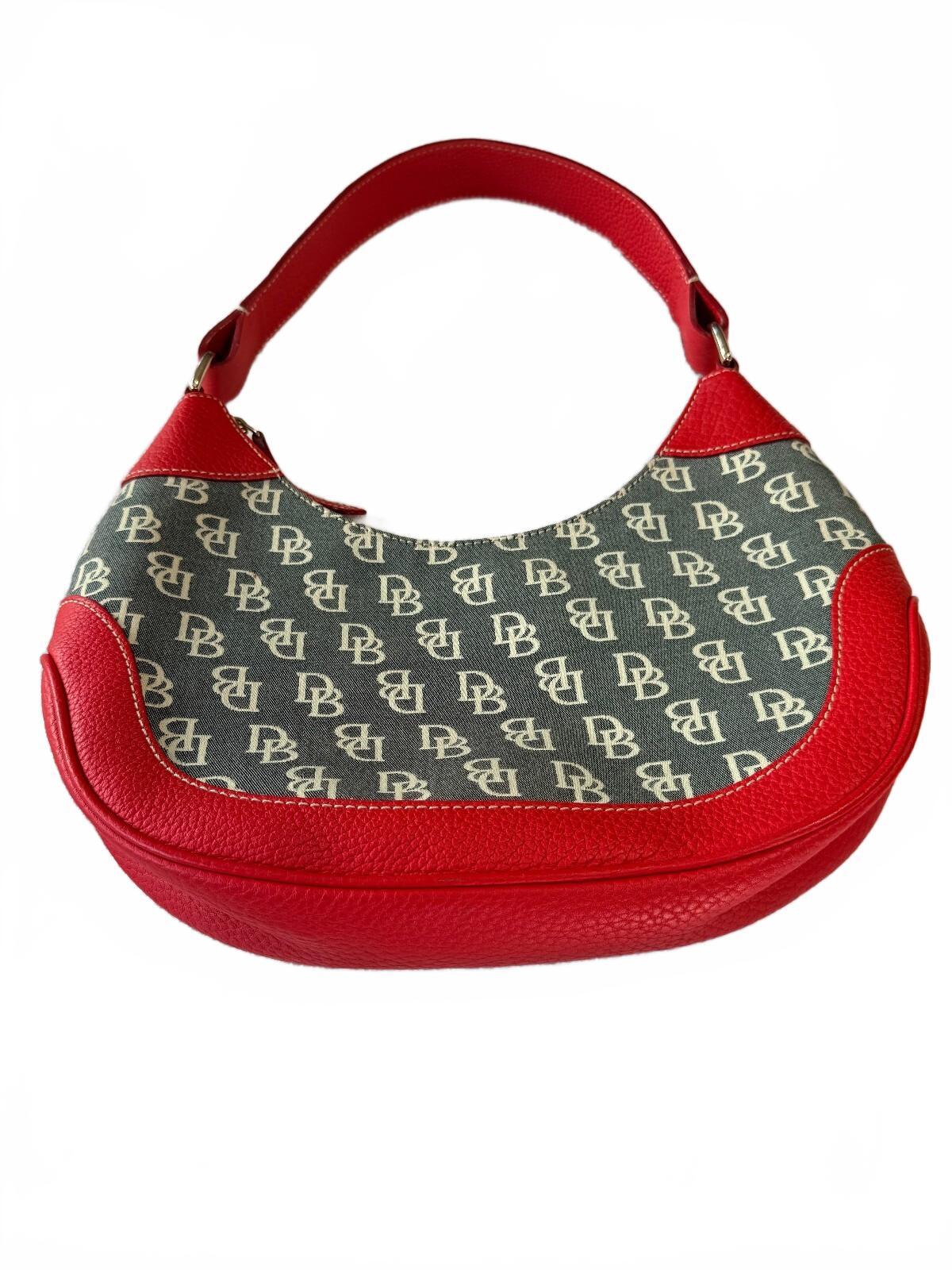 Dooney & Bourke Vintage Red Leather Logo Monogram Hobo Shoulder Bag