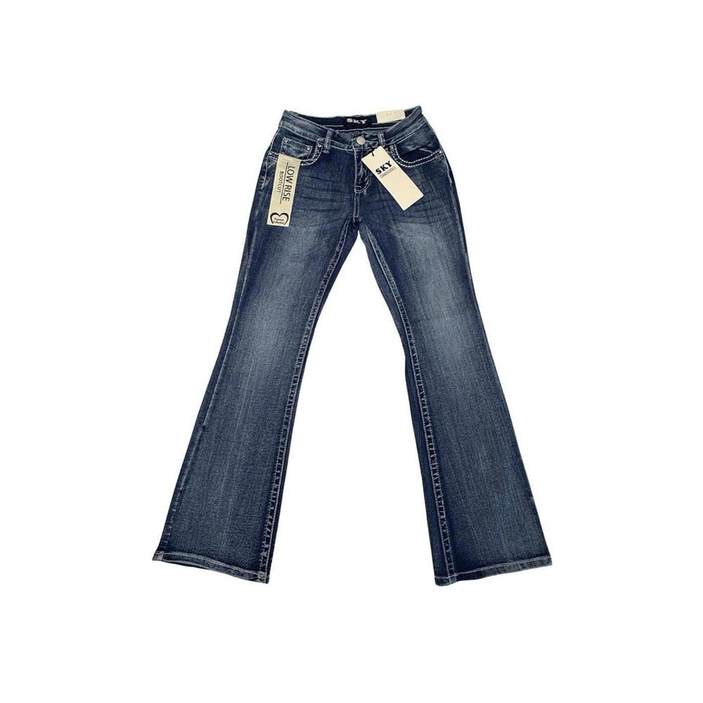 SKY Low Rise Bootcut Jeans Women Rhinestone Wing Heart Pockets NWT Size 7 Y2K