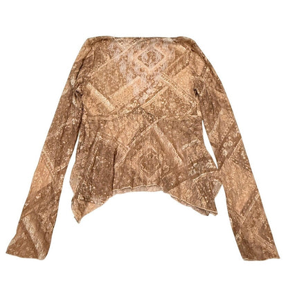 Madden Girl Sheer Lace Long Sleeve Top Brown Y2K Boho Floral Blouse Size M