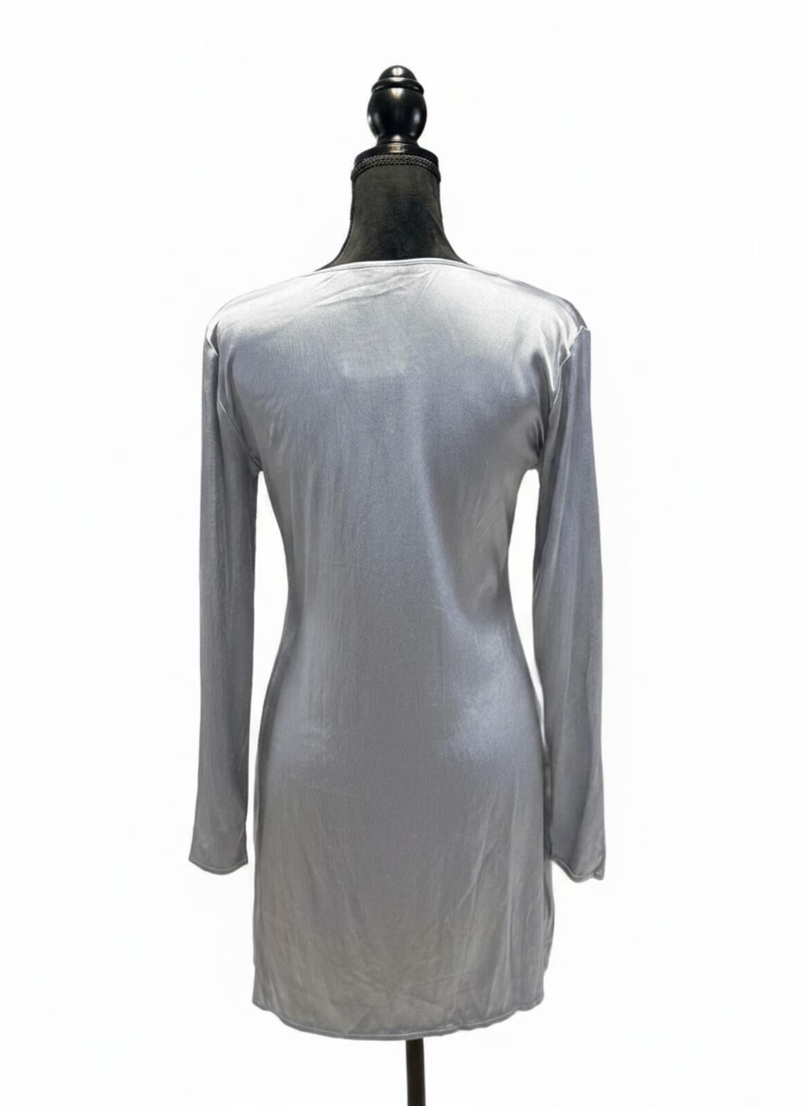 NWT Zara Silver Satin Mini Dress Tie Front V-Neck Long Sleeve Y2K  Party M
