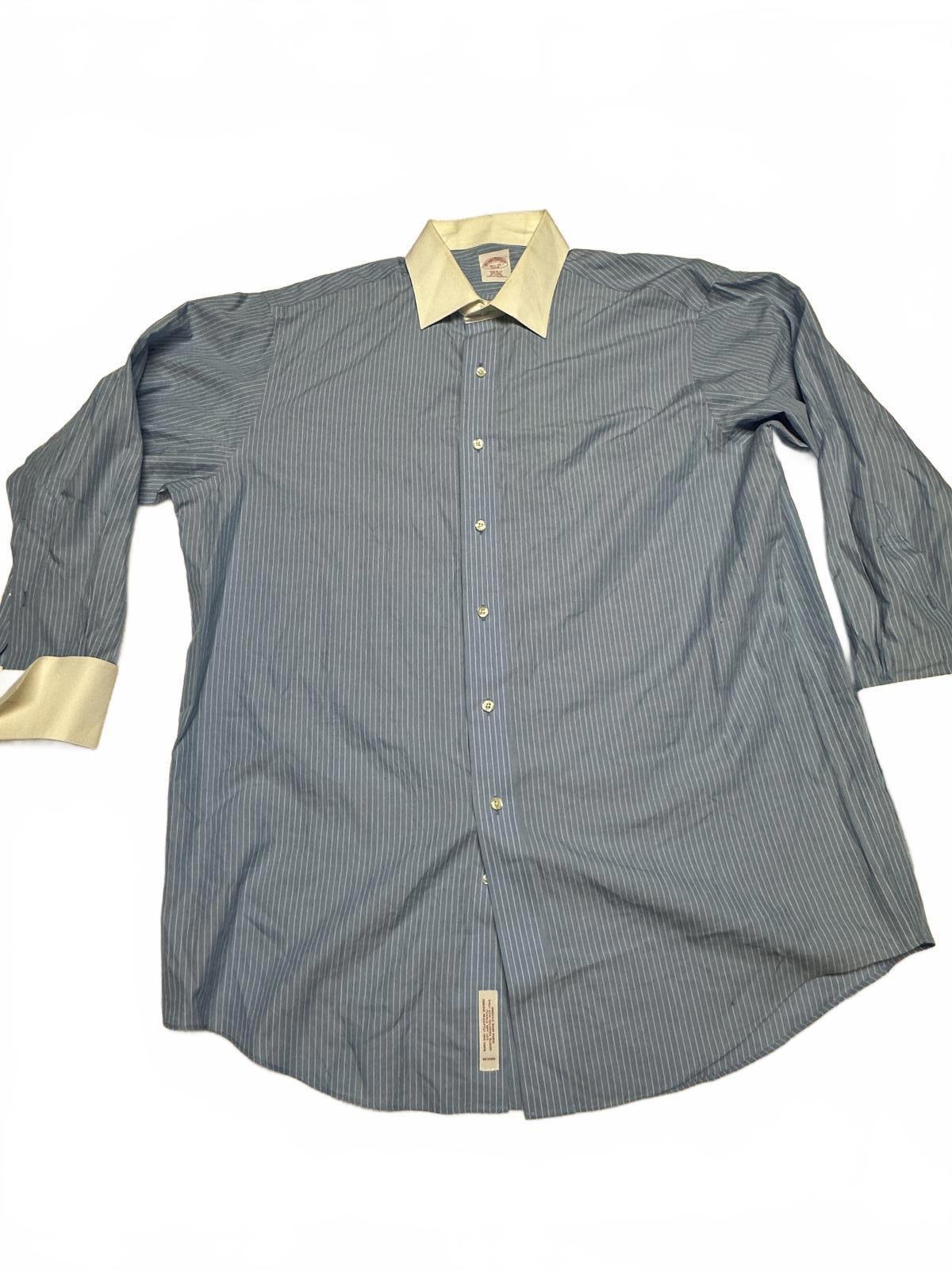 Brooks Brothers Regular Fit Blue Pinstripe Dress Shirt with Cream Collar and Cuf
