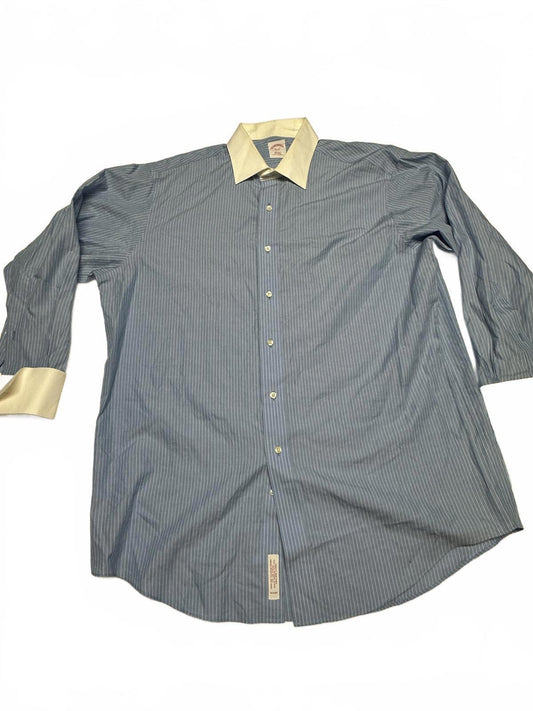 Brooks Brothers Regular Fit Blue Pinstripe Dress Shirt with Cream Collar and Cuf