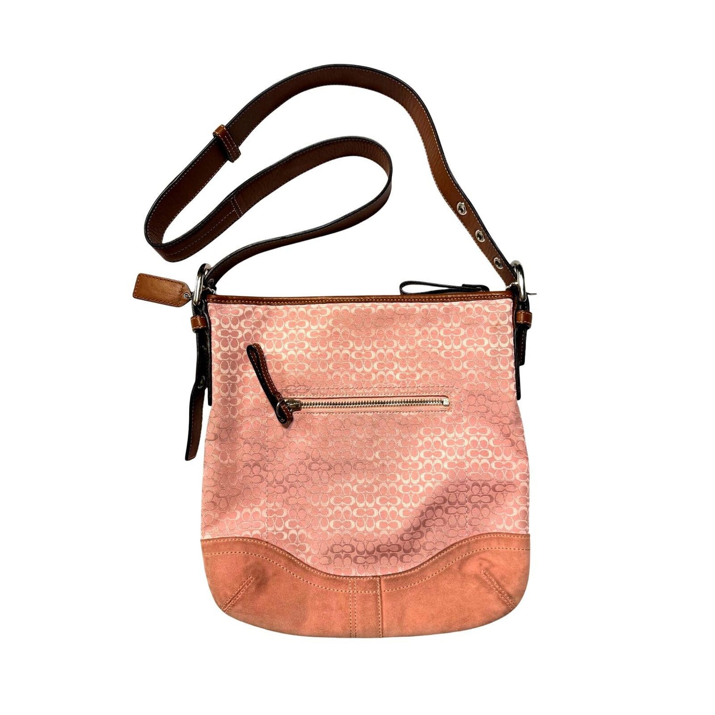 Coach Pink Signature Jacquard bag Suede Trim Leather Strap Shoulder Purse Y2K