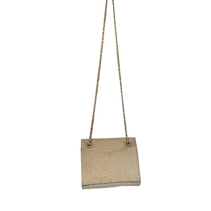 Tory Burch Quilted Leather Chain Shoulder Bag Ivory Cream Crossbody Purse Gold