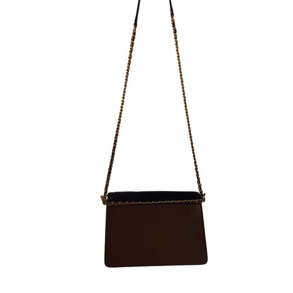 Tory Burch Black Brown Croc Embossed Leather ChainCrossbody Bag Purse