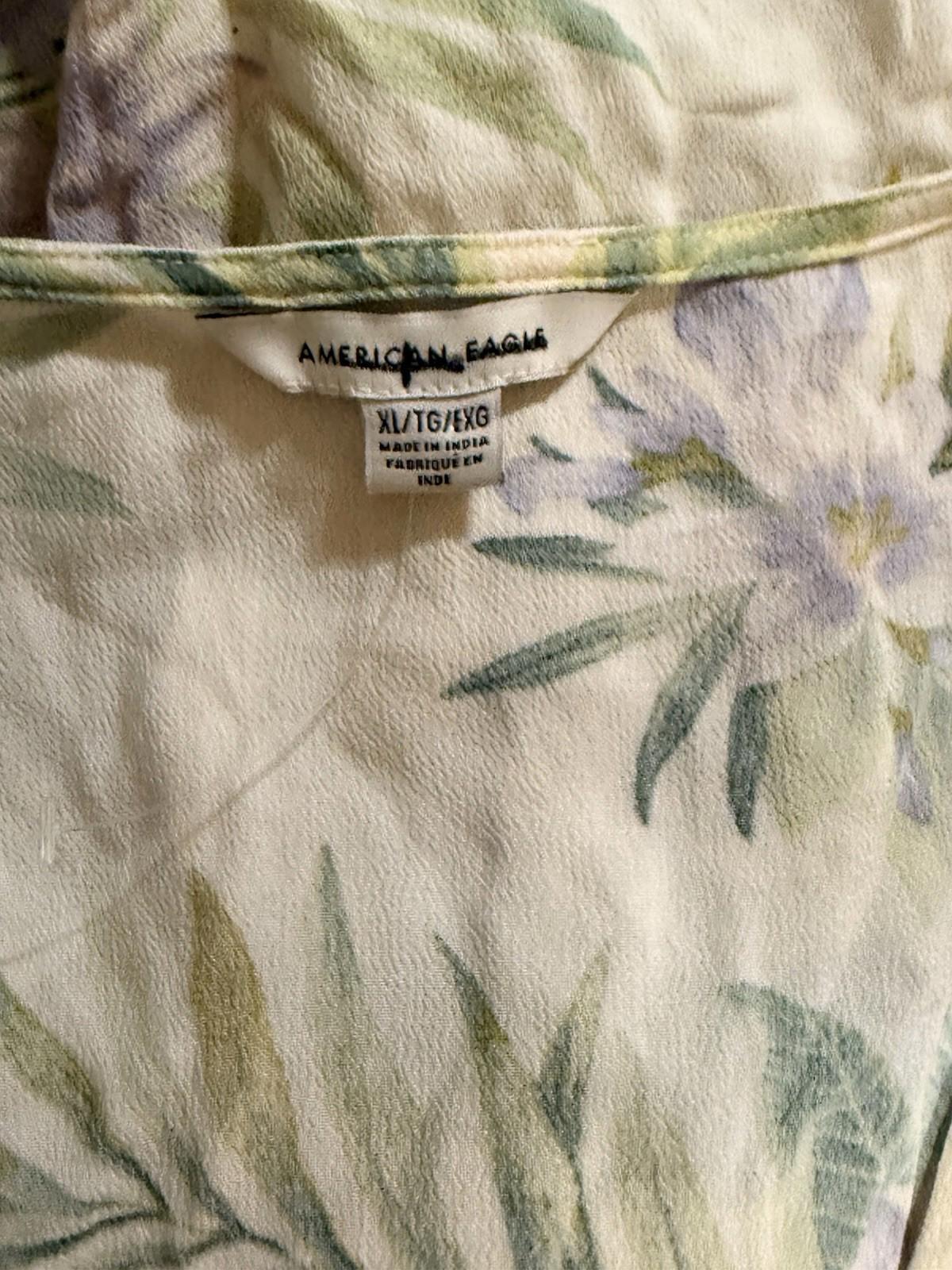 American Eagle Floral Tie Front Peplum Top XL Short Sleeve Boho Women’s Shirt
