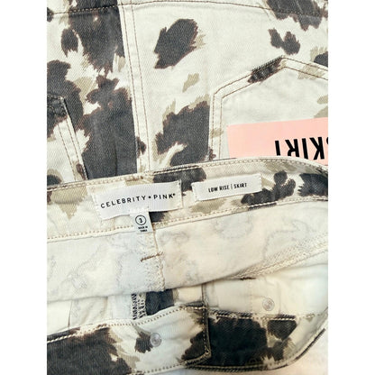 Celebrity Pink Cow Print Denim Mini Skirt LowRise Y2K Western Westerncore Size 3