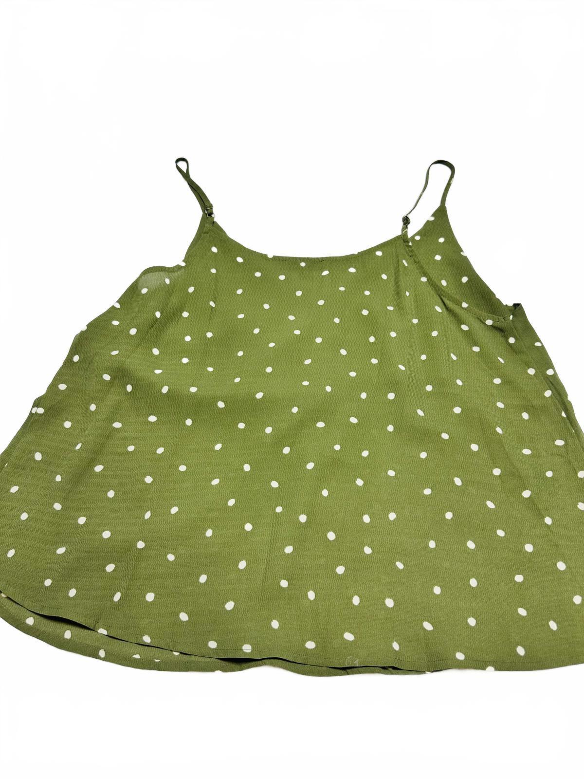 E & M Olive Green Polka Dot Spaghetti Strap Tank Top, Size Large