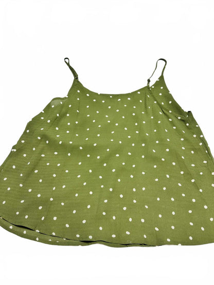 E & M Olive Green Polka Dot Spaghetti Strap Tank Top, Size Large