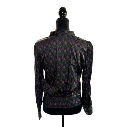 Etcetera Size 6 Abstract Pattern Print Blouse Long Sleeve V Neck